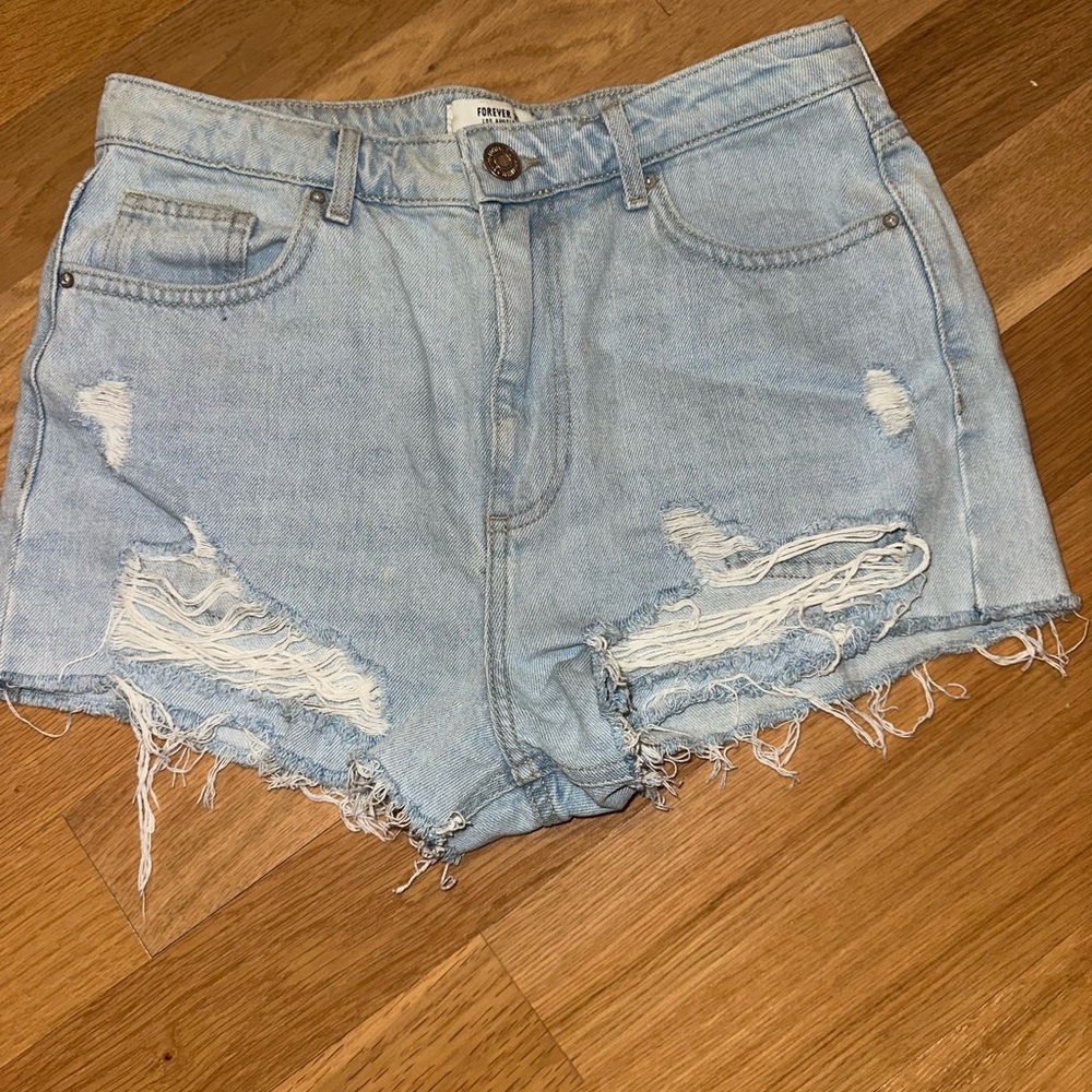 Forever 21 Women's Faded Blue Ripped Jean Shorts